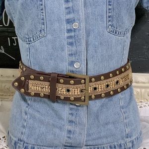 Brown Studded Leather Statement Belt